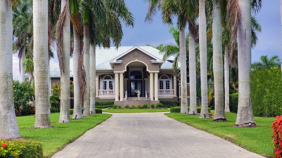 Florida home with royal palms lining the driveway on the Treasure Coast